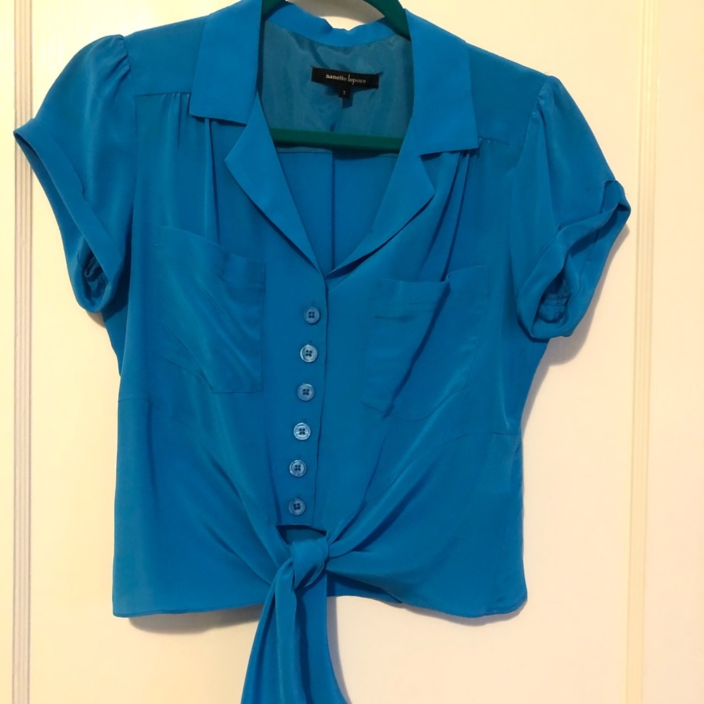 Beautiful blue silk crop blouse